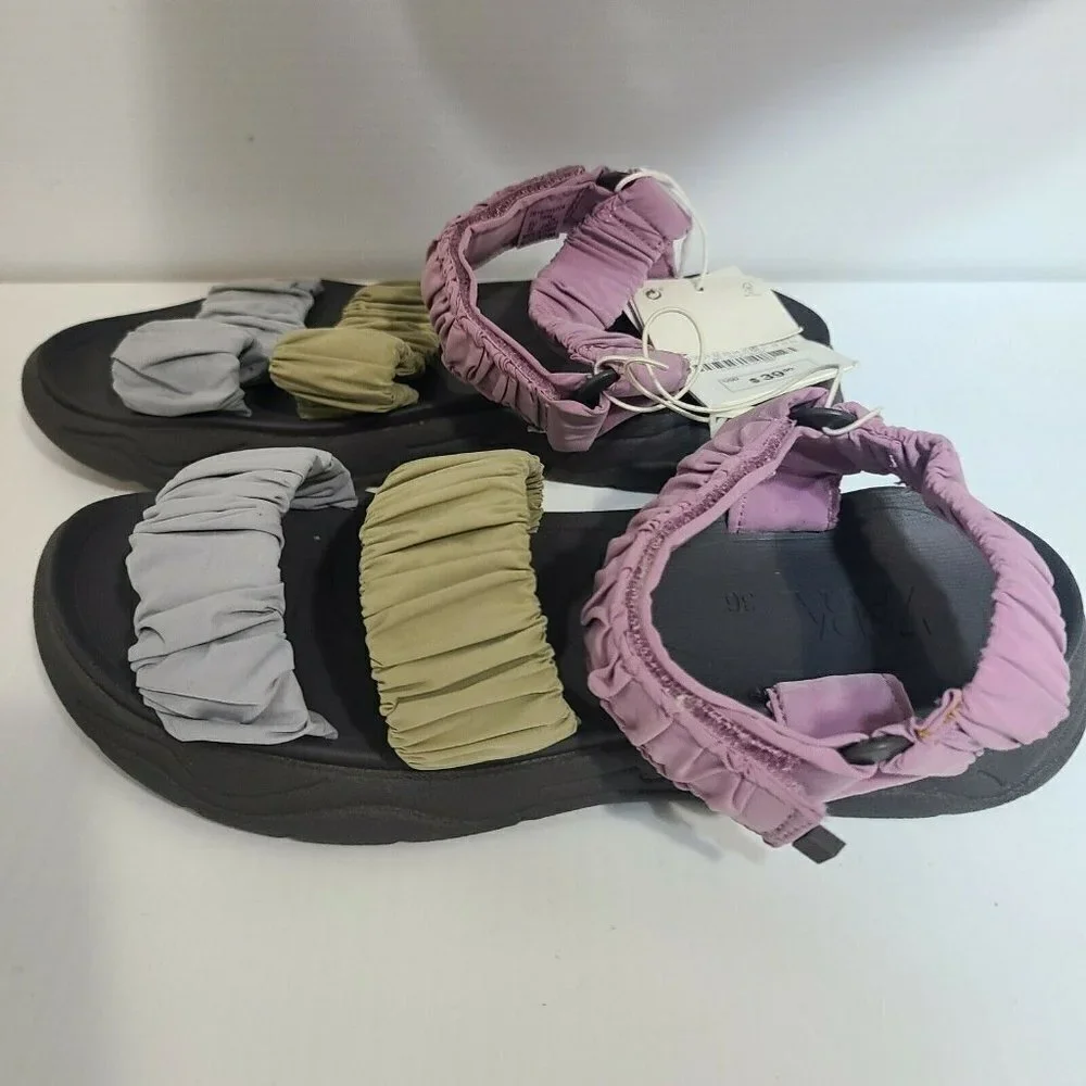 Zara Kids Girls Sandals Strappy Plaited Straps Sz 4  Eu 36 gray light purple NWT